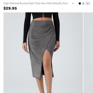 NWT | High Waisted Ruched Split Tulip Hem Midi Metallic | XS